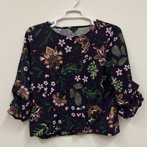 Like new Ann Taylor Dark Purple‎ Blouse with Floral Design